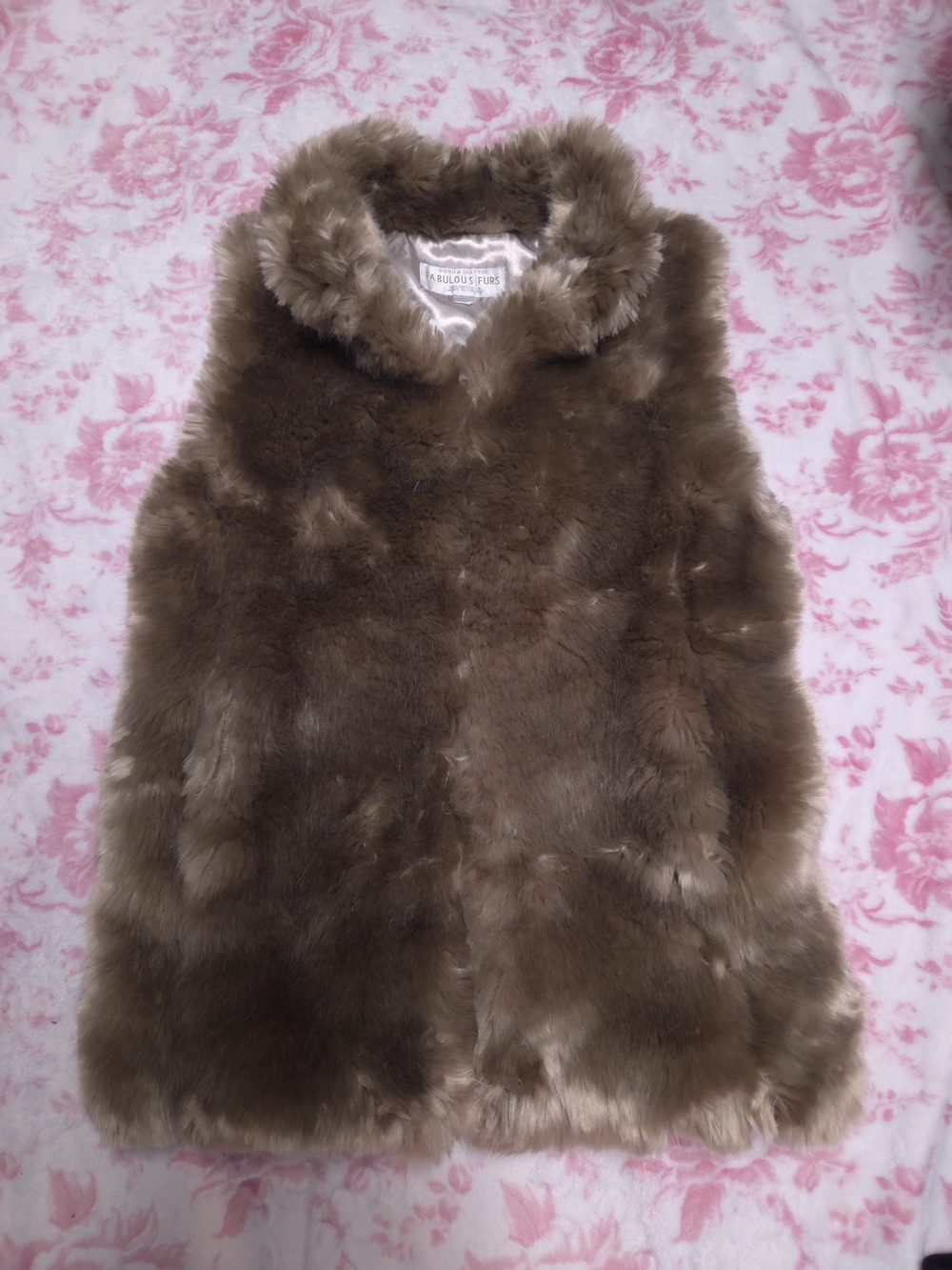 Donna Salyers Fabulous Furs Faux Fur Vest Brown Plush Size Small